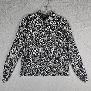 Anthropologie Maeve Turtleneck Top Womens XL Black and White Floral Long Sleeve